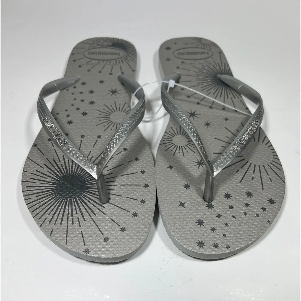 NEW Havaianas Womens Slim Ice Grey Party Flip Flop Sandals Rubber US 11/12